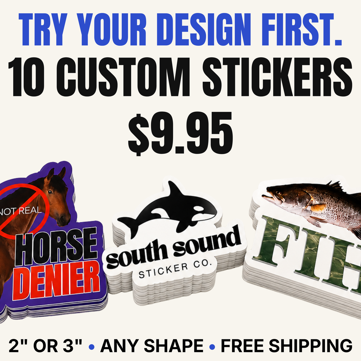 10 Custom Stickers — Try Your Design First